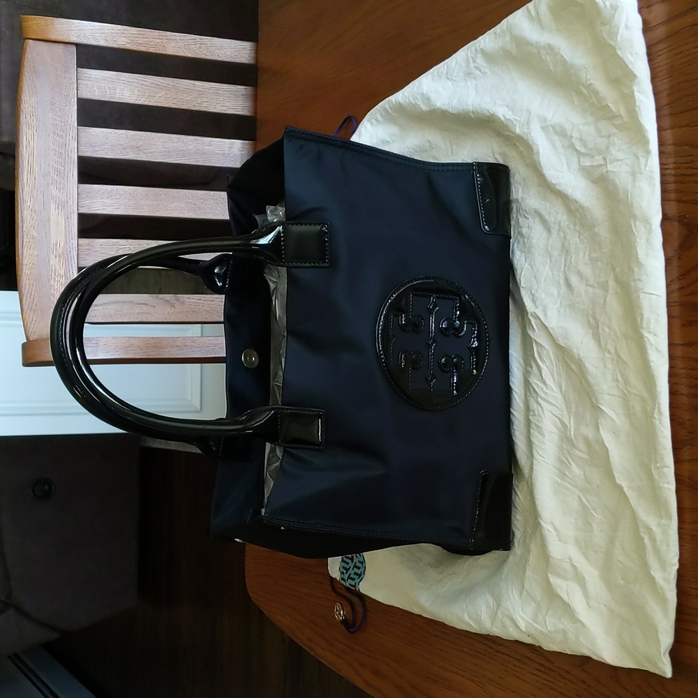 Tory Burch Ella Tote Black Nylon/Patent